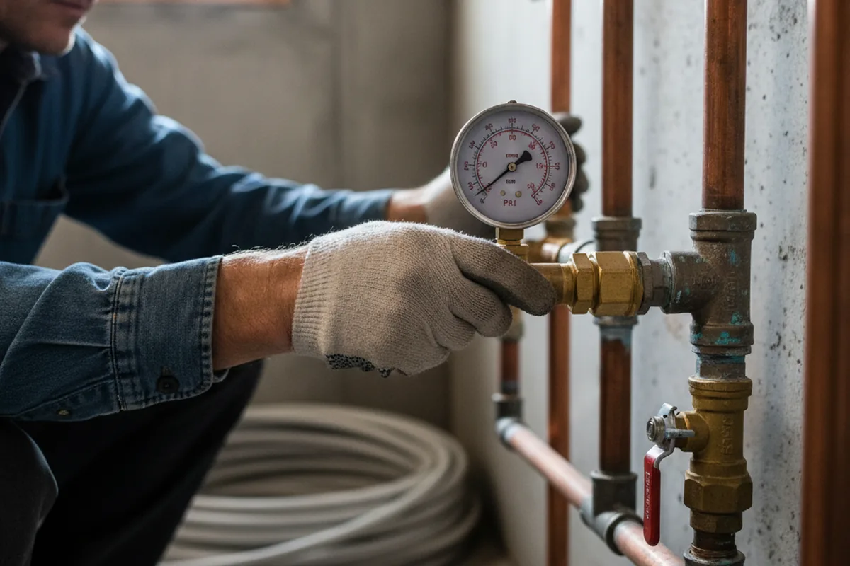 Pressure testing a repaired line during Water Line Repair in Cordell